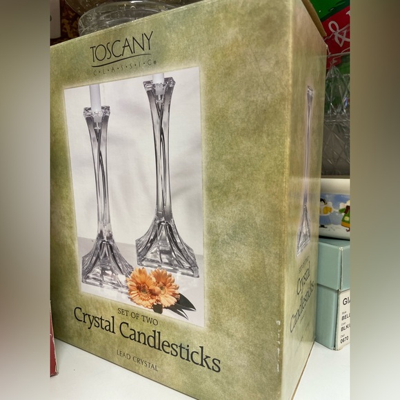 Vintage Pair of TOSCANY 24% LEAD CRYSTAL CANDLESTICKS 10 " Tall - Picture 2 of 3